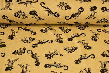 Alpenfleece mit Dinos, senfgelb, 0,5 m